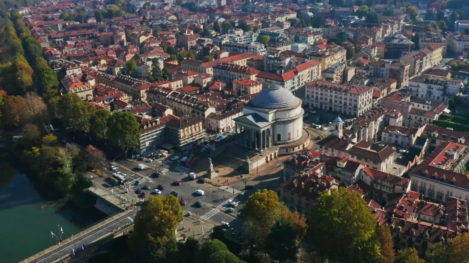 Turin, the Gran Madre church and the Po from above